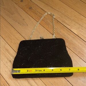 Vintage Japan Black Beaded Evening Bag Kiss Lock Purse